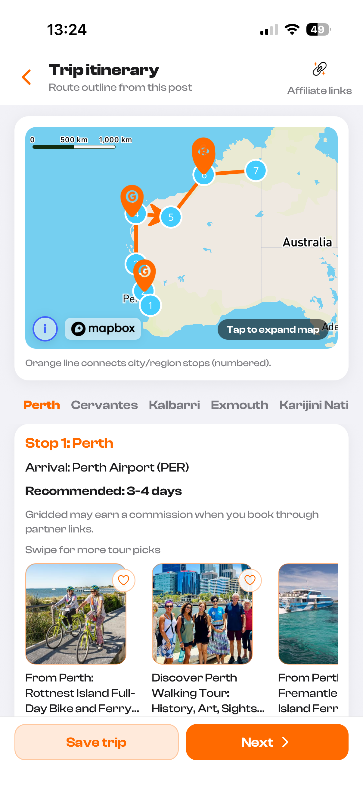 Itinerary screenshot